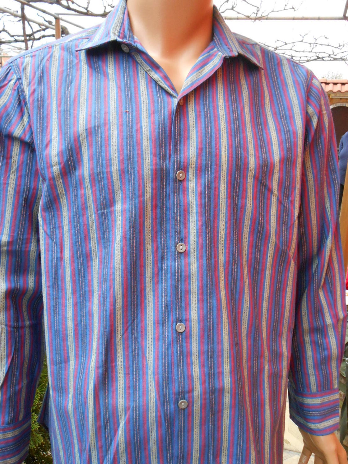 Striped Men's Shirt Long Sleeve Shirt Pink Blue Striped | Etsy