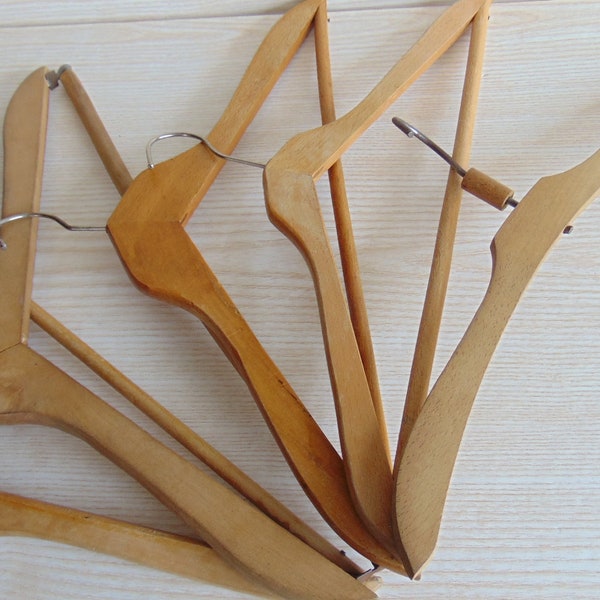 Old Wooden Hangers, Vintage Hangers,Set of 5 Wooden Hangers, Clothes Hangers, Clothes Hangers Antique, Rustic Decor, Simple Wood Coat Hanger