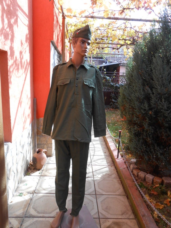 Vintage Green Military Canvas Uniform, Bulgarian