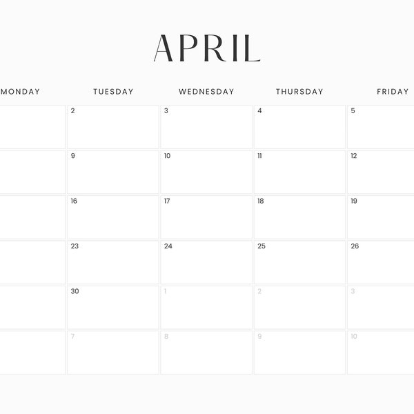 April 2024 Calendar Etsy