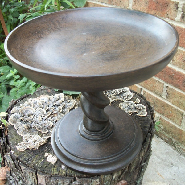 Unique Vintage Dark Walnut Colored Spiral Pedestal Stand