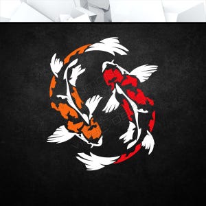 ORG - Koi Fish Aquarium Pond Vinyl Decal Transfer (Car Window Glass Acrylic Laptop Tablet PC Computer Tower Case Multi Color Art Decor)