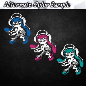 May include: Three cartoon characters in different colors. The characters are wearing headphones and have large eyes. The characters are in a fighting pose. The characters are blue, pink, and teal.