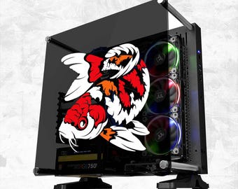 ORG - Koi Fish Aquarium Pond Vinyl Decal Transfer (Car Window Glass Acrylic Laptop Tablet PC Computer Tower Case Multi Color Art Decor)