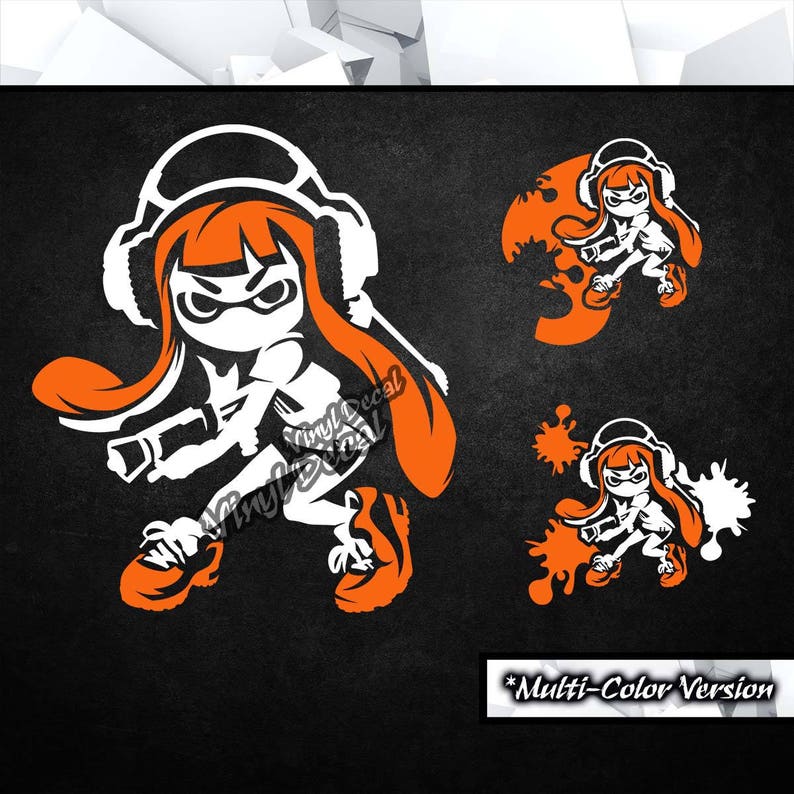 May include: A white vinyl decal of a cartoon character with orange hair, wearing a white hat and holding a paint roller. The character is standing on a splattered paint background. The decal is labeled "Multi-Color Version".