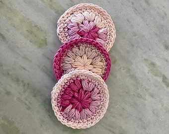 Pink Lilac Cotton Scrubbie Dish Wash Cloth Crochet Set of 3