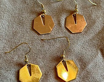 Heptagon Cutout Earrings, Rose Gold or Gold Color