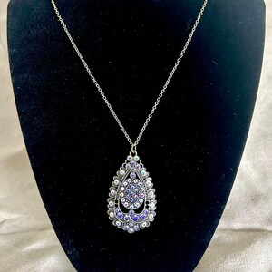 Brass and Purple Teardrop Pendant With Crystals Necklace