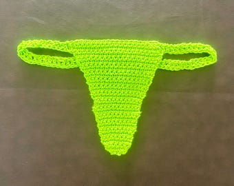S Crochet Thong Bikini Bottom Swimsuit Lingerie - Poison Green - Cotton - Size Small