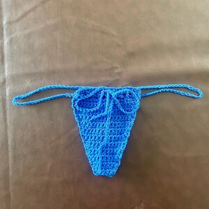 S Crochet Bikini Bottom Swimsuit Thong Blue Cotton Size Small Cotton