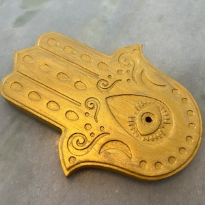 Gold Incense Holder Hand of Fatima Hamsa