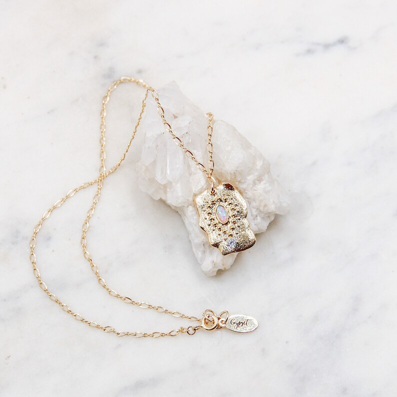Around The Moon Opal Coin Necklace gold layers 14k gold fill gypsetco layering necklace
