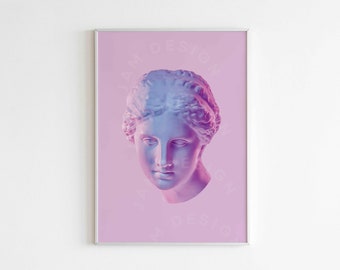 Aphrodite Greek Statue Aesthetic Print - Ancient Sculpture Printable Wall Art, Digital Download Art, Pink Aesthetic, Marble Statue Print