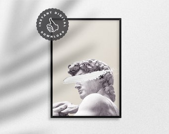 Greek Statue Aesthetic David Head Print - Printable Wall Art - Digital Download Art - Sculpture Wall Print - David Print