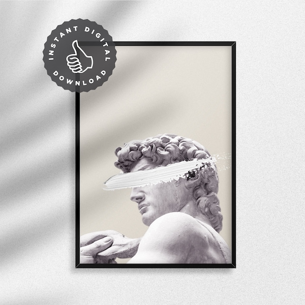 Greek Statue Aesthetic David Head Print - Printable Wall Art - Digital Download Art - Sculpture Wall Print - David Print