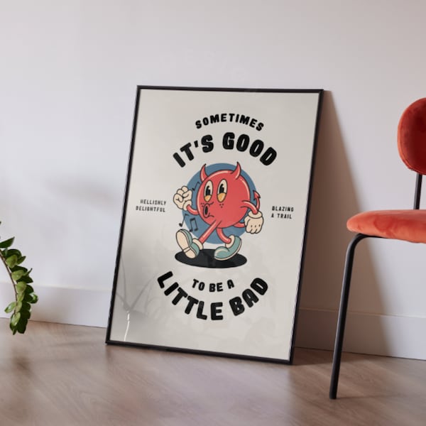 Little Devil - Retro Quote Wall Art, Retro Quote poster, Cute Retro Character print, Retro Style Poster, positive Quote Digital Print