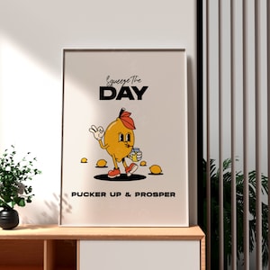 Squeeze The Day Lemon - Retro Wall Decor - Digital Download Print, Large Printable Art, Retro Cartoon Character Saying, Office Poster
