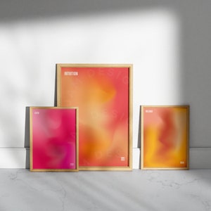 Aura Poster: Angel Numbers Aesthetic, Set of 3 Aura Posters, 111, 777, 999 Wall Art Set, Psychedelic quote, Gradient Gallery Wall Energy