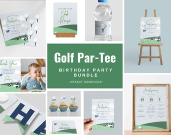 Golffödelsedagsparty, födelsedagsfestdekorationspaket, födelsedagsinbjudan, milstolpeskylt, födelsedagsdekor, anpassad, direktnedladdning GOLF01