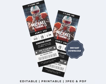 Sports Birthday Ticket Invitation - Football Ticket Styled Invite, Editable Sports Party Invite, Printable Game Pass Invitation, Football