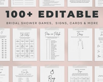 Minimalist Bridal Shower Games Bundle, Editable Wedding Shower Games, Printable Bachelorette Party, Bride or Groom Game, Instant Download