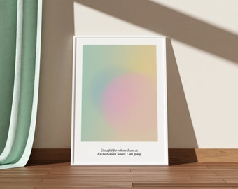 Colorful Aura Print: Grateful - Psychedelic quote, Green Aura, Daily Affirmations Poster, Affirmation Print, Mental Health Poster Download