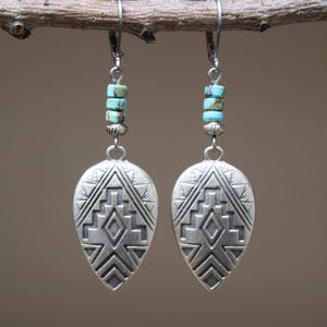 Turquoise Silver Earrings, Dangle Earrings, Boho Earrings, Boho Jewelry, Bohemian Earrings, Southwest Earrings, Western Jewelry image 2