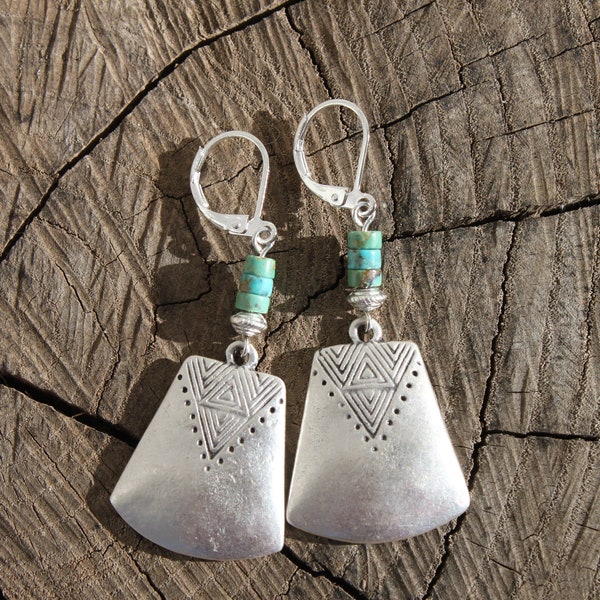 Silver Turquoise Earrings Dangle Drop Earrings Boho Earrings Bohemian Earrings Boho jewelry Earrings Gift for women