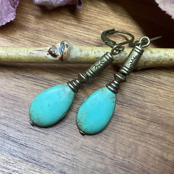 Pendientes de turquesa, pendientes bohemios, pendientes colgantes, pendientes de lágrima, joyería bohemia, pendientes bohemios, regalo para mujer