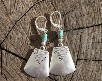 Silver Turquoise Earrings Dangle Drop Earrings Boho Earrings Bohemian Earrings Boho jewelry Earrings Gift for women