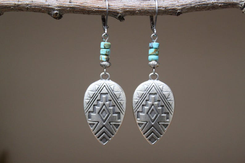 Turquoise Silver Earrings, Dangle Earrings, Boho Earrings, Boho Jewelry, Bohemian Earrings, Southwest Earrings, Western Jewelry image 2