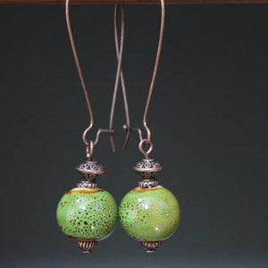 Green Earrings Ceramic Earrings Dangle Drop Earrings Earthy Earrings Rustic earrings Gift for women Gift for her image 1