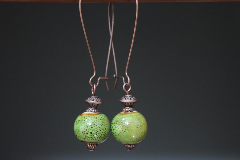 Green Earrings Ceramic Earrings Dangle Drop Earrings Earthy Earrings Rustic earrings Gift for women Gift for her image 1