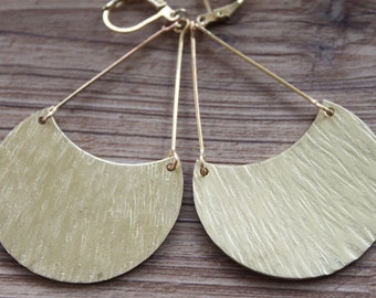 Large Gold Brass Boho Earrings, Long Dangle Earrings, Hammered Earrings, Bohemian Earrings, Statement Earrings, Hippie Earrings