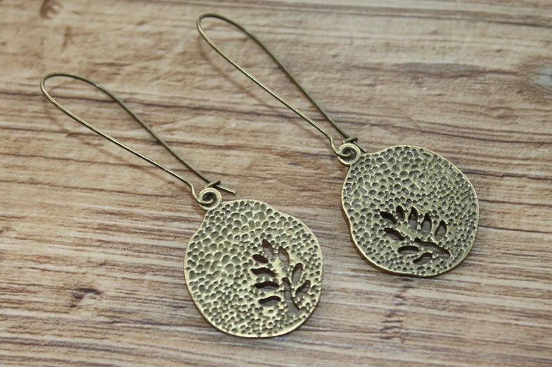 Leaf Boho earrings, Dangle Drop Earrings, Long Brass Earrings, Boho Jewelry, Bohemian Earrings, Rustic Earrings, Statement Earrings image 6