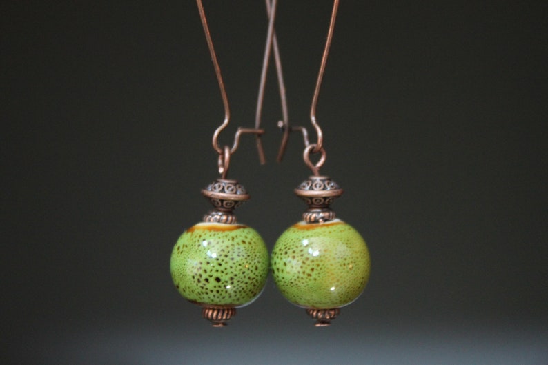 Green Earrings Ceramic Earrings Dangle Drop Earrings Earthy Earrings Rustic earrings Gift for women Gift for her image 6