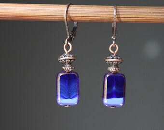 Blue Earrings Czech Glass Earrings Dangle Drop Earrings Small Earrings Gift for her Gift for women