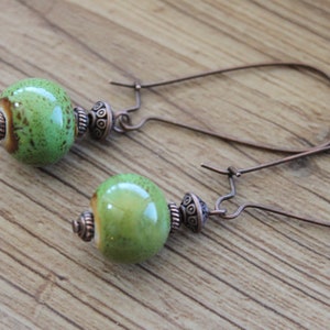 Green Earrings Ceramic Earrings Dangle Drop Earrings Earthy Earrings Rustic earrings Gift for women Gift for her image 5