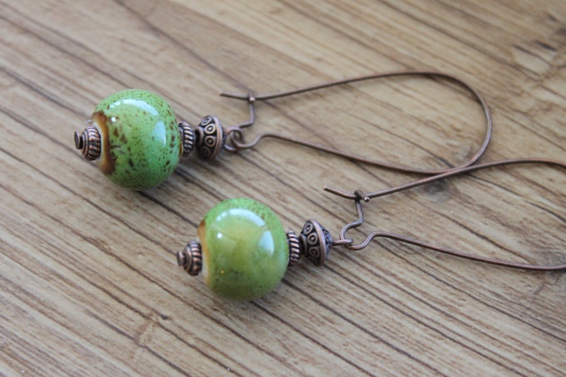 Green Earrings Ceramic Earrings Dangle Drop Earrings Earthy Earrings Rustic earrings Gift for women Gift for her image 5