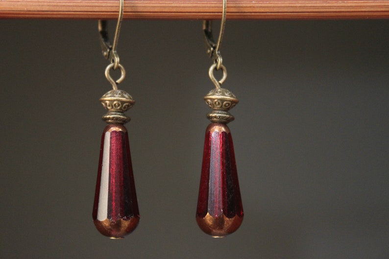 Rote Ohrringe, baumeln Ohrringe, Tropfen Ohrringe, Tschechische Glasohrringe, Rot Schmuck, Teardrop Ohrringe, Geschenk für Frauen Bild 4