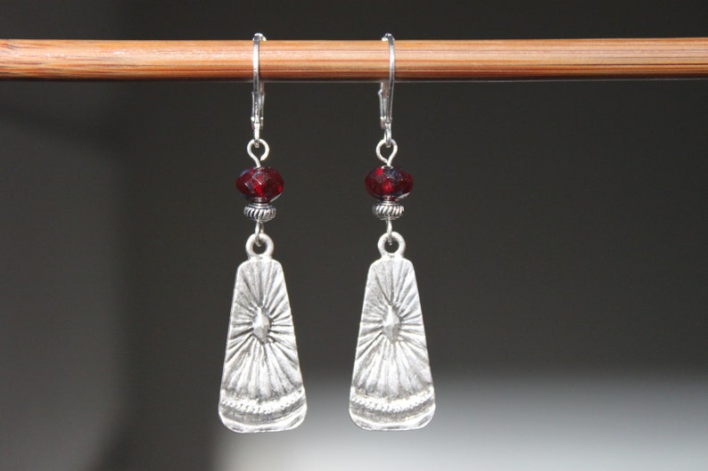 Red Boho Silver Dangle Earrings, Boho Jewelry, Bohemian Earrings, Czech Glass Earrings, Gift for Her, Gift for women image 8