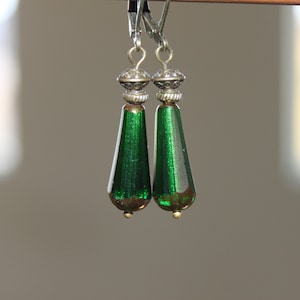 Emerald Green Earrings / Czech Glass Earrings / Dangle Drop Earrings / Teardrop Earrings / Gift for women / Gift for her