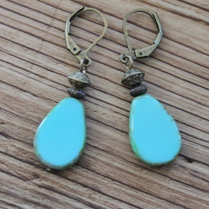 Turquoise Earrings Dangle Drop Earrings Glass Earrings Teardrop Earrings Gift for her Christmas Gift for women image 1