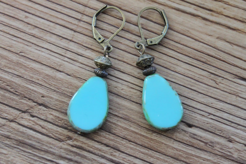 Turquoise Earrings Dangle Drop Earrings Glass Earrings Teardrop Earrings Gift for her Christmas Gift for women image 1