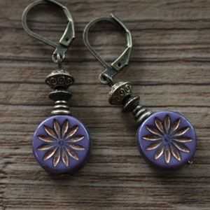 Purple Earrings Czech Glass Earrings Dangle drop Earrings Birthday Gifts For Her Gift for women image 1