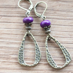Purple Earrings Boho Earrings Dangle Drop Earrings Boho jewelry Brass Earrings Gifts For women image 7