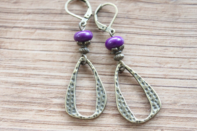 Purple Earrings Boho Earrings Dangle Drop Earrings Boho jewelry Brass Earrings Gifts For women image 7