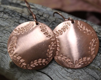 Hand Stamped Copper Leaf Earrings, Dangle Boho Earrings, Bohemian Earrings, Boho Jewelry