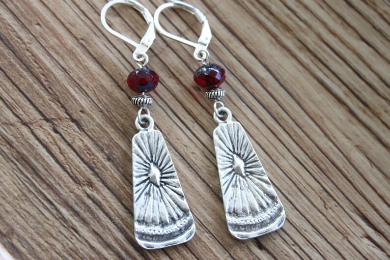 Red Boho Silver Dangle Earrings, Boho Jewelry, Bohemian Earrings, Czech Glass Earrings, Gift for Her, Gift for women image 10