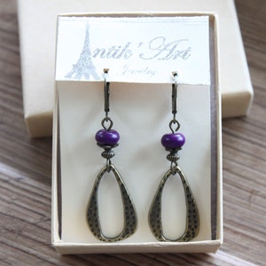 Purple Earrings Boho Earrings Dangle Drop Earrings Boho jewelry Brass Earrings Gifts For women image 10